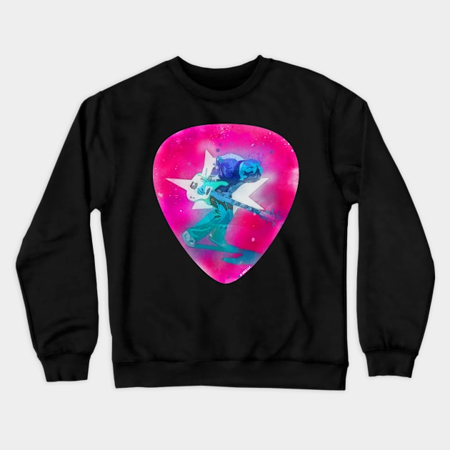 Scott Pilgrim Vs The World Guitar Pick Neon Watercolor Painting Crewneck Sweatshirt by Nonconformist